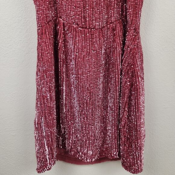 Retrofete Jill Sequin Mini Dress in Pastel Pink Size Large NWT Spaghetti Straps - Picture 8 of 11